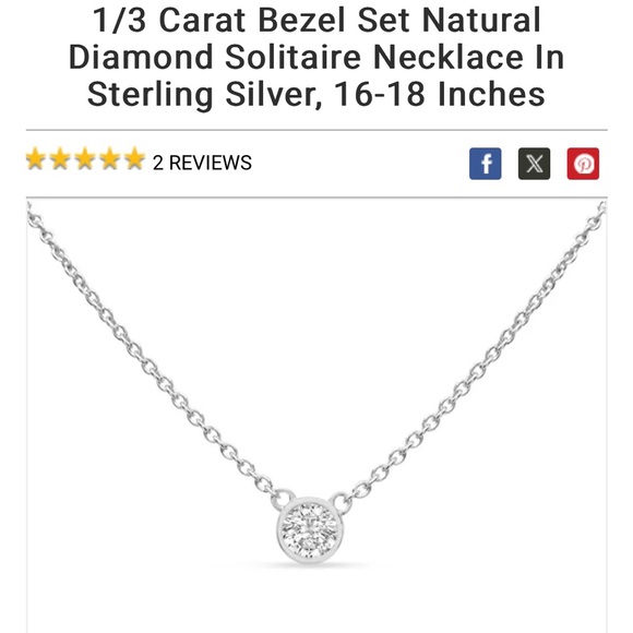 🌷🌷SALE🌷🌷925 Sterling Silver Bezel Set Genuine Diamond Pendant Necklace